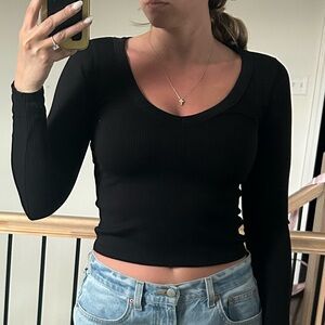 No Boundaries Black Ribbed Long Sleeve Scoop Neck Top